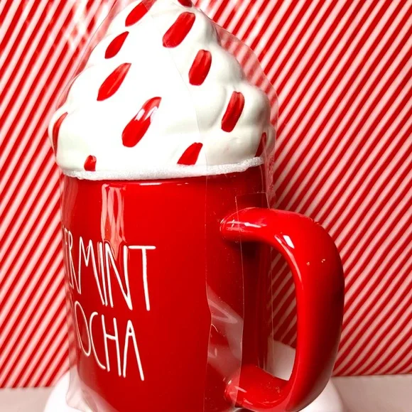 Rae Dunn Red Peppermint Mocha Mug with Whipped Cream Top Lid Festive Holiday - Picture 4 of 8